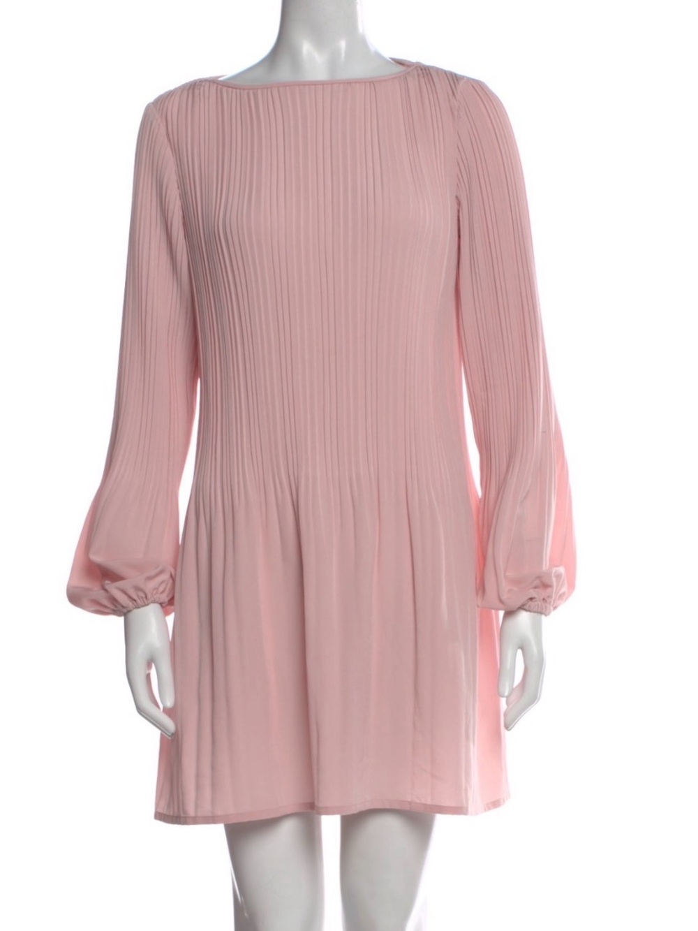 Maje Blush Pink Pleated Long-Sleeve Mini Dress
